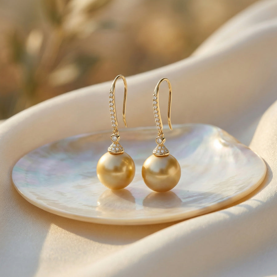 South Sea Champagne Pearl Drops – pearl earrings, front view