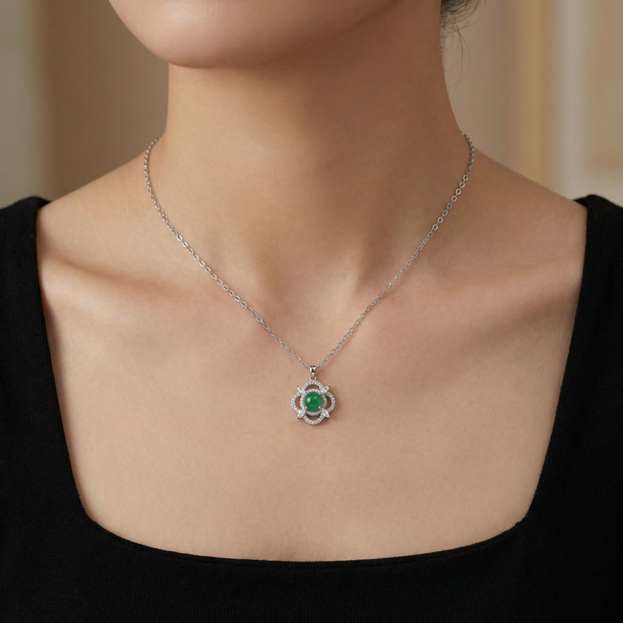 Green Jade Flower Necklace – jade necklace, front view