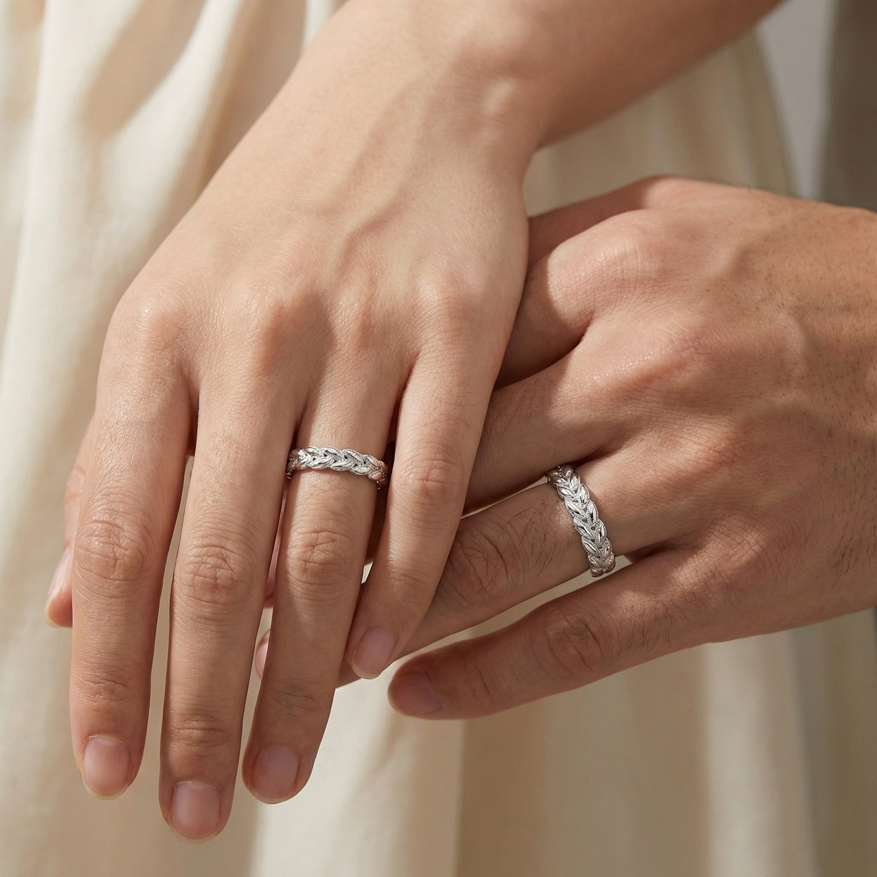 Wheat Leaf Matching Couple's Rings – sterling silver ring