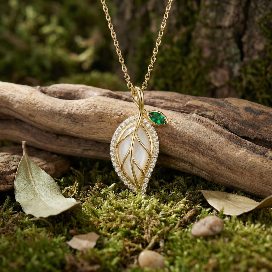 Leaf-Inspired Green stone Pendant Necklace – green stone necklace, close-up