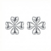 Heart-Petal Four-Leaf Clover Studs – sterling silver earrings