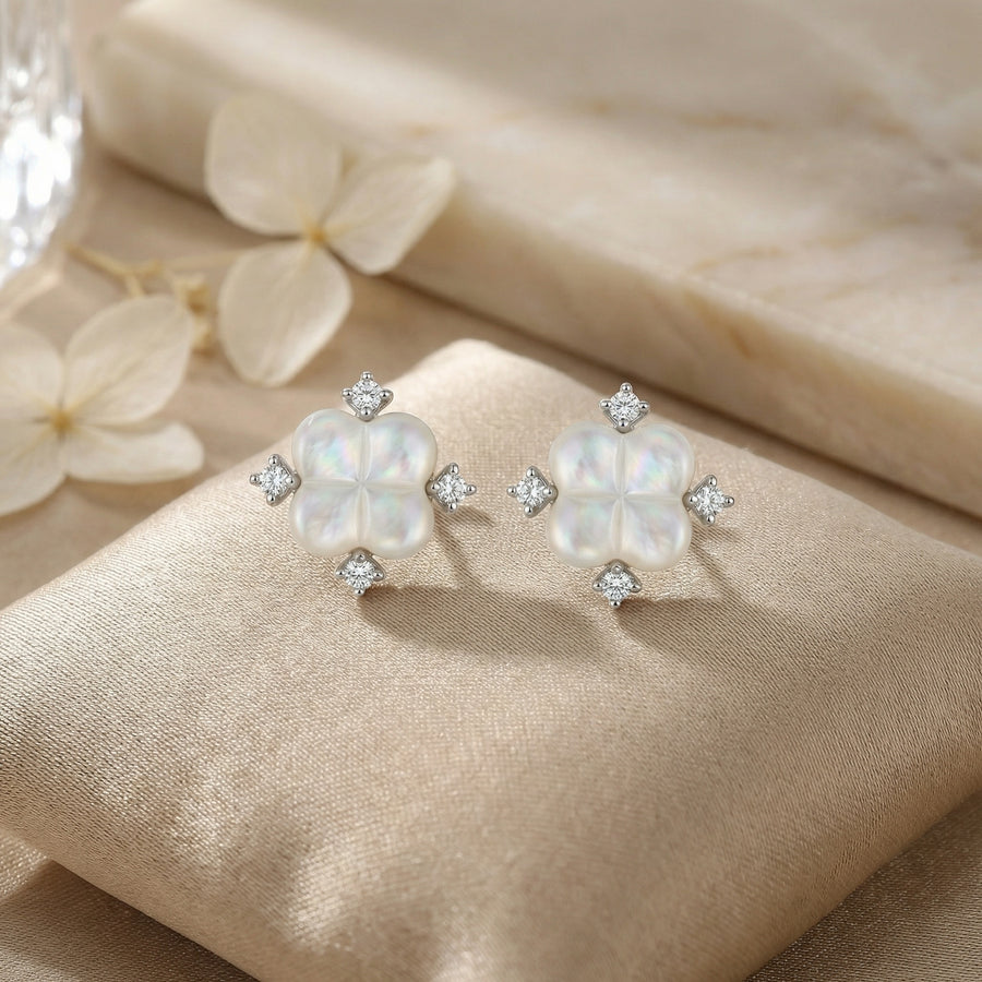 Mother-of-Pearl Clover Stud Earrings – mother-of-pearl earrings, side detail