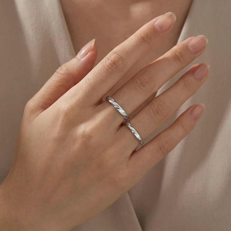 Twisted Couple Rings with CZ Accents – zircon ring, front view