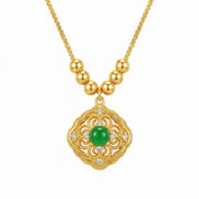 Ornate Filigree Green Cabochon Necklace – sterling silver necklace, side detail