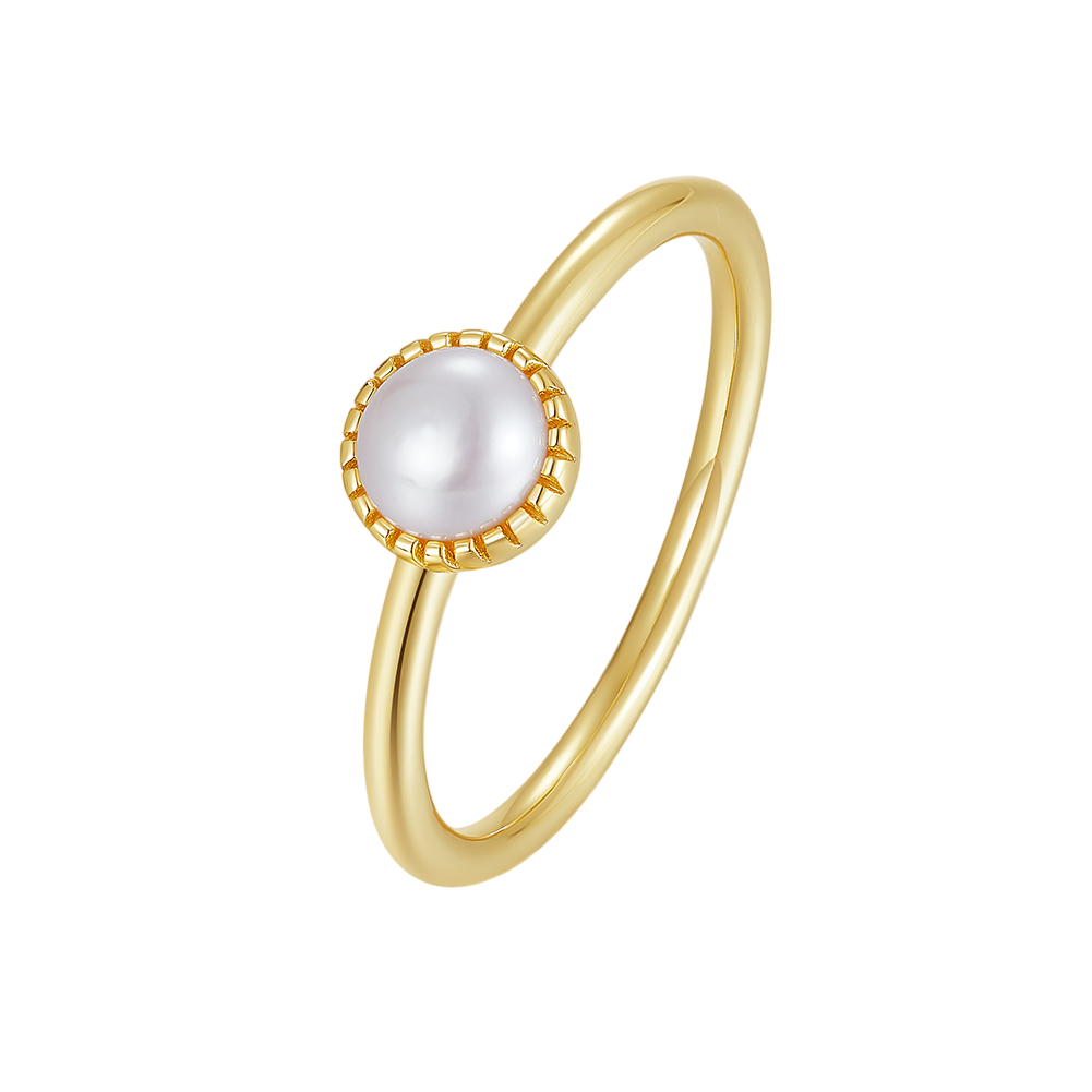 Pearl Solitaire Sunburst Ring – pearl ring, close-up
