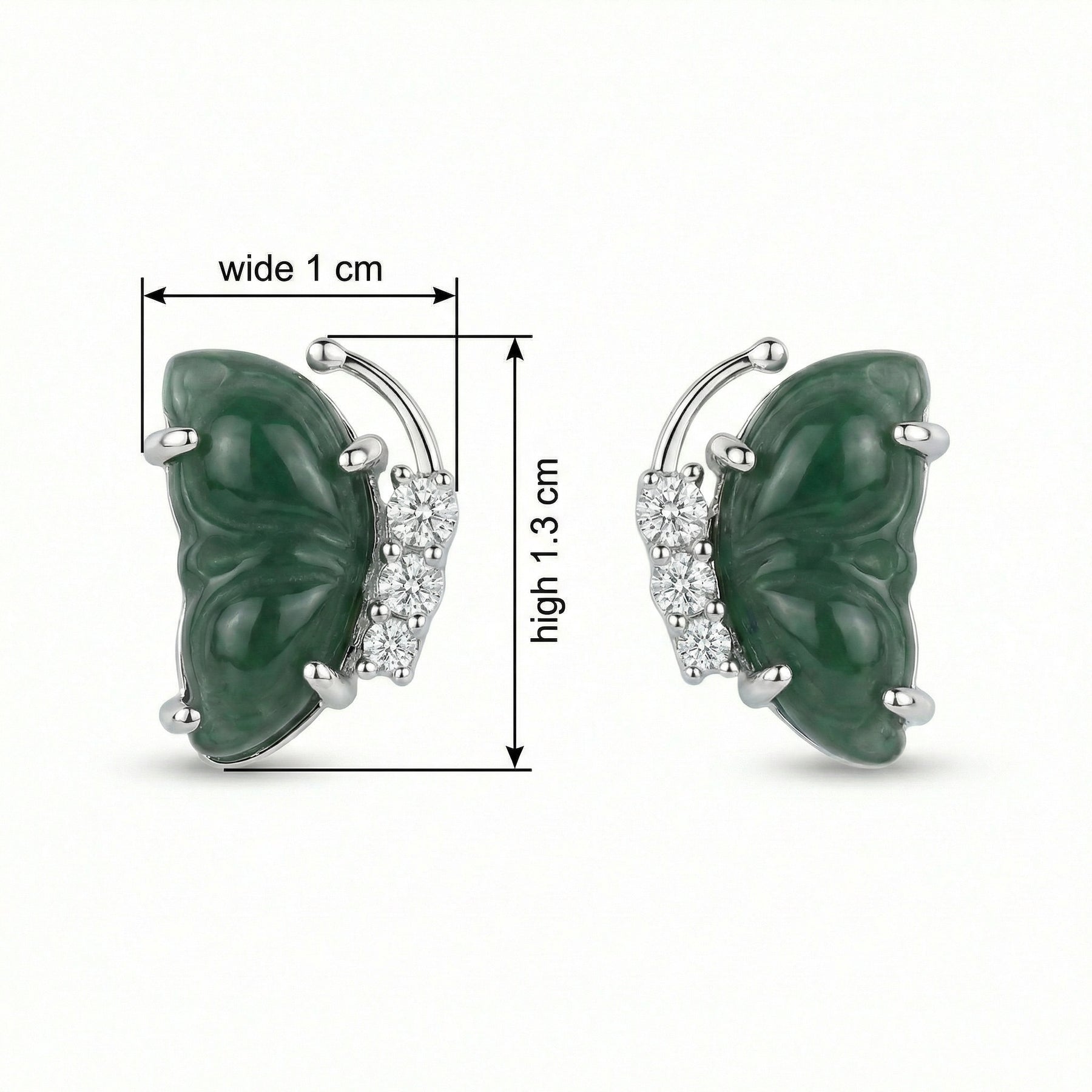 Carved Green Jade Butterfly Studs – jade earrings, side detail