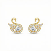 Swan Stud Earrings with Zircon Center – zircon earrings, front view
