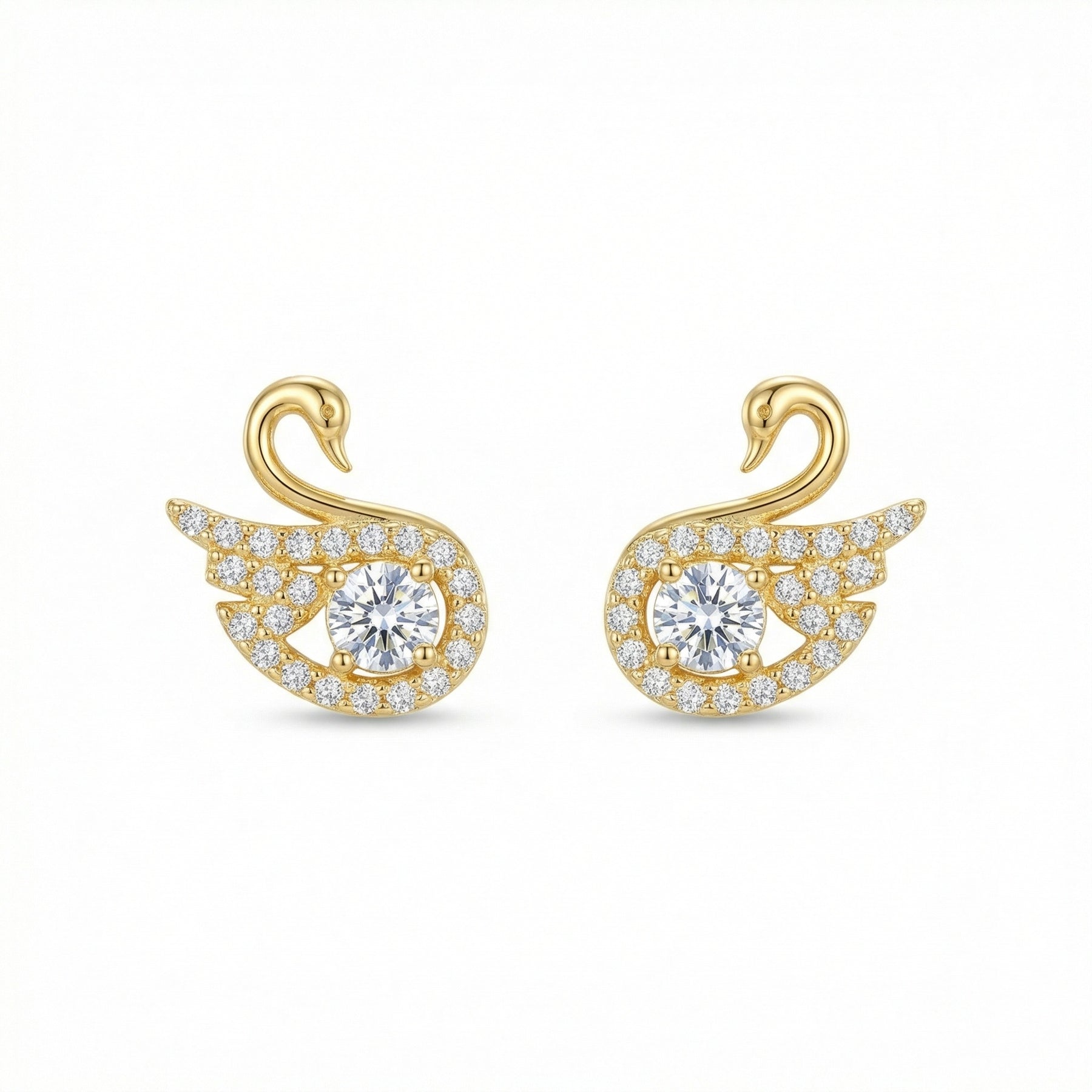 Swan Stud Earrings with Zircon Center – zircon earrings, front view