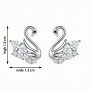 Silver-Tone Swan Stud Earrings – sterling silver earrings, side detail