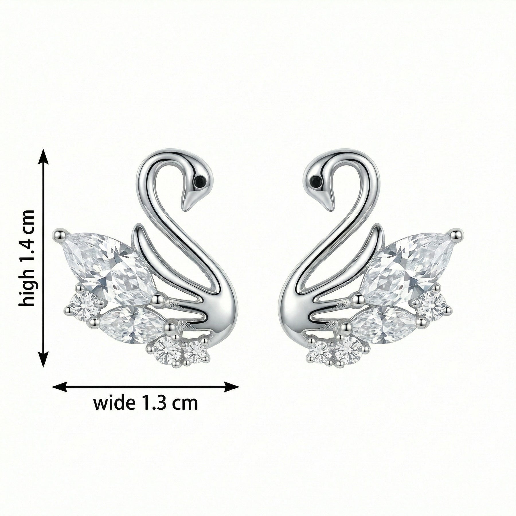 Silver-Tone Swan Stud Earrings – sterling silver earrings, side detail