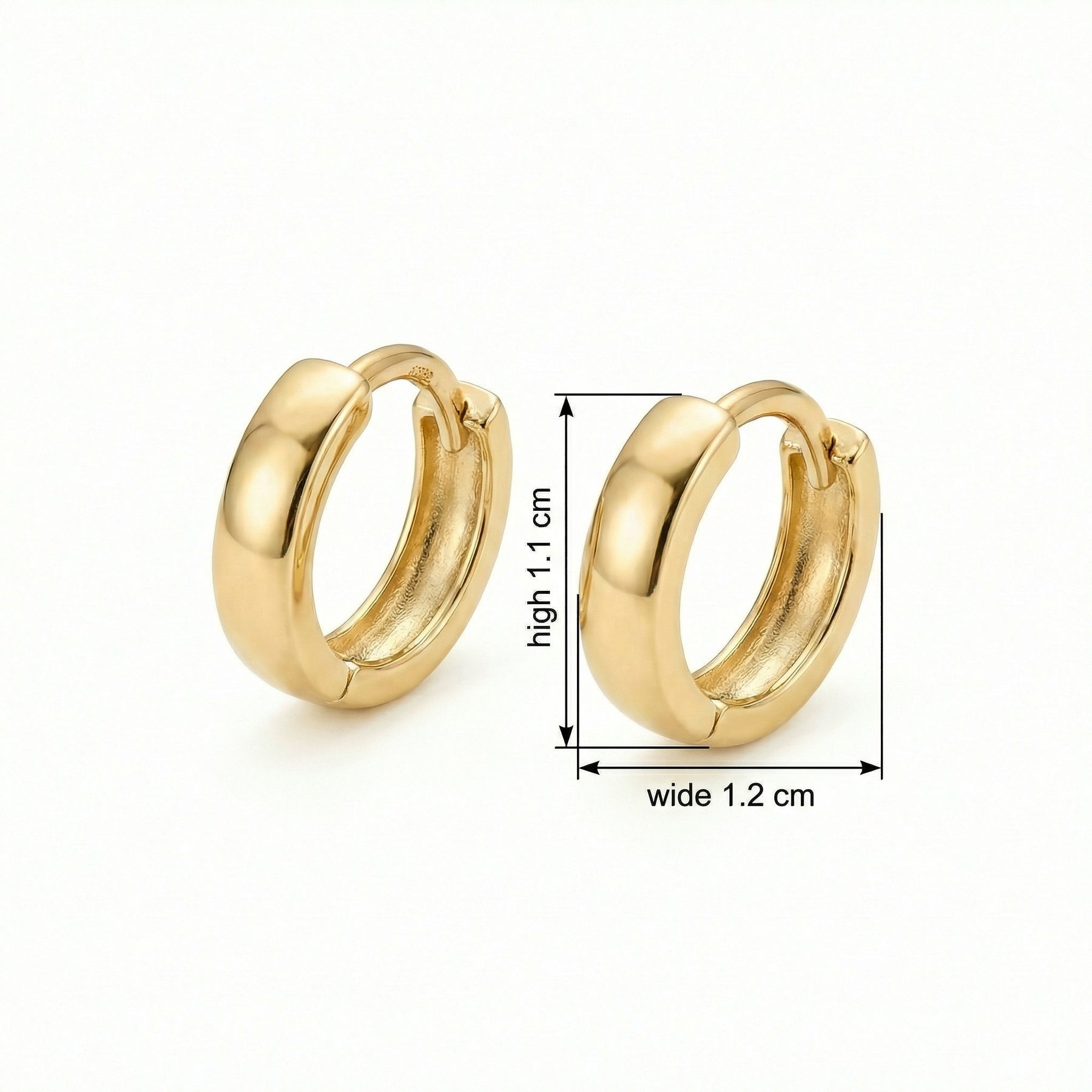 Polished Hoop Huggie Earrings – sterling silver earrings, side detail