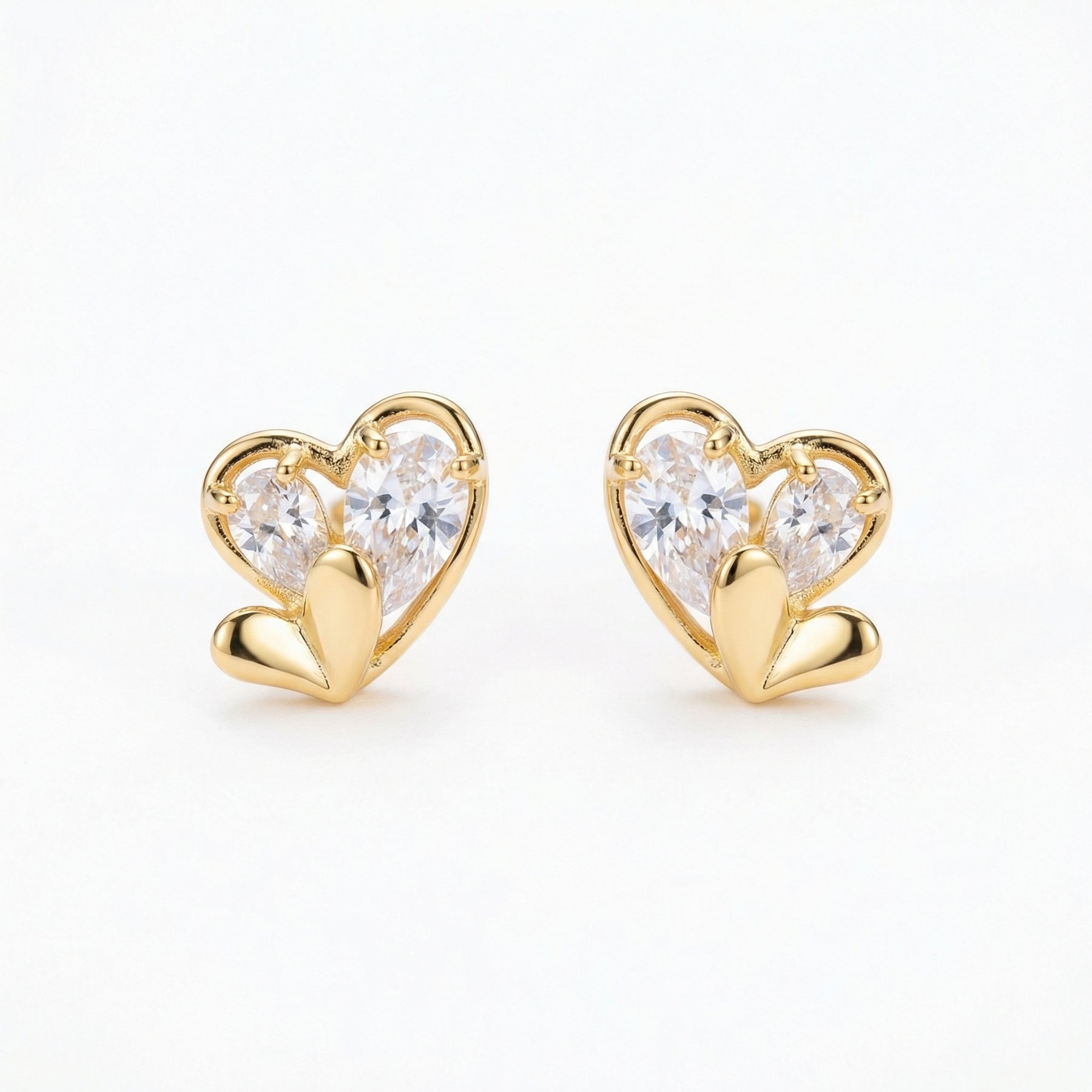 Double Heart CZ Stud Earrings – zircon earrings