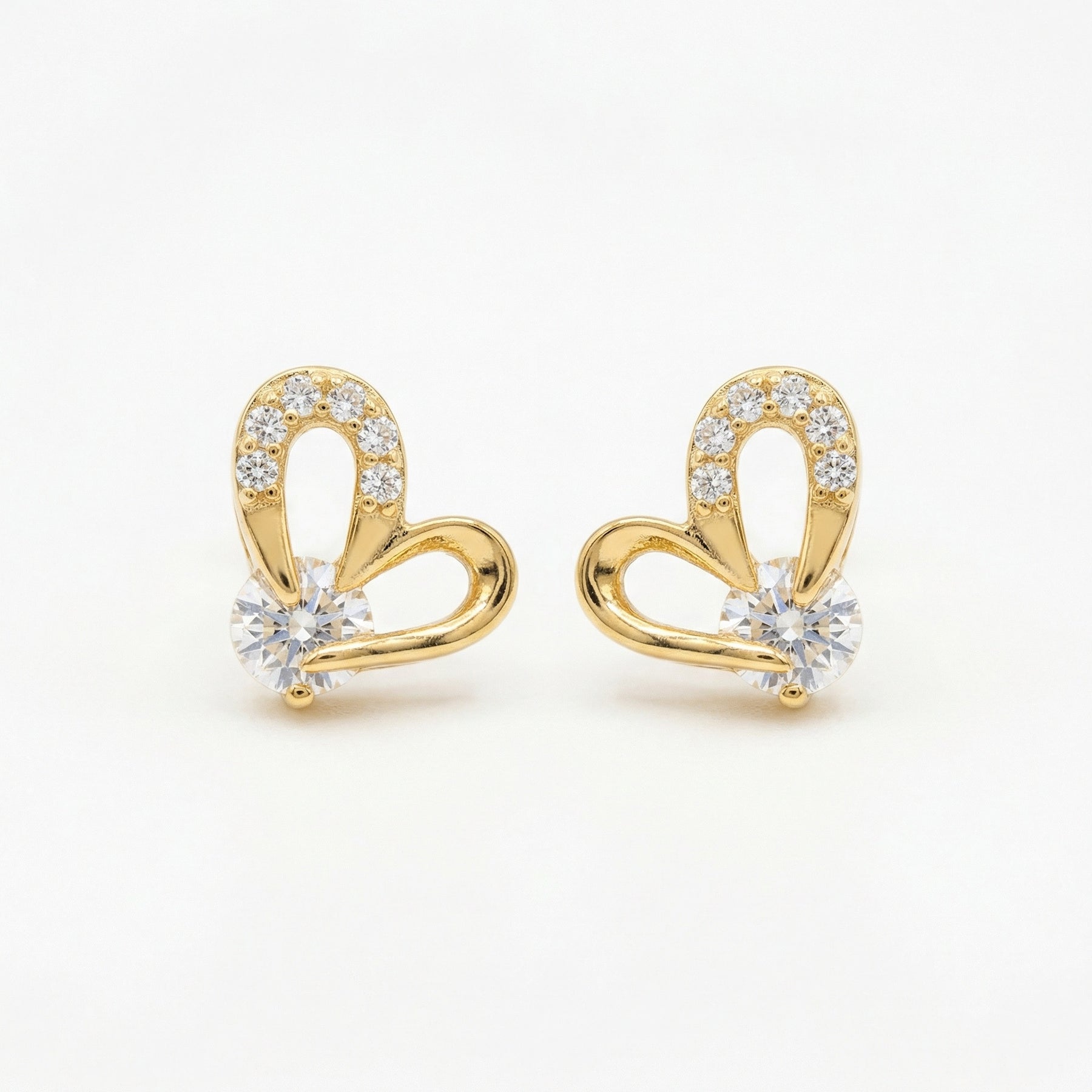 Heart-Shaped Clear Gemstone Studs – sterling silver earrings