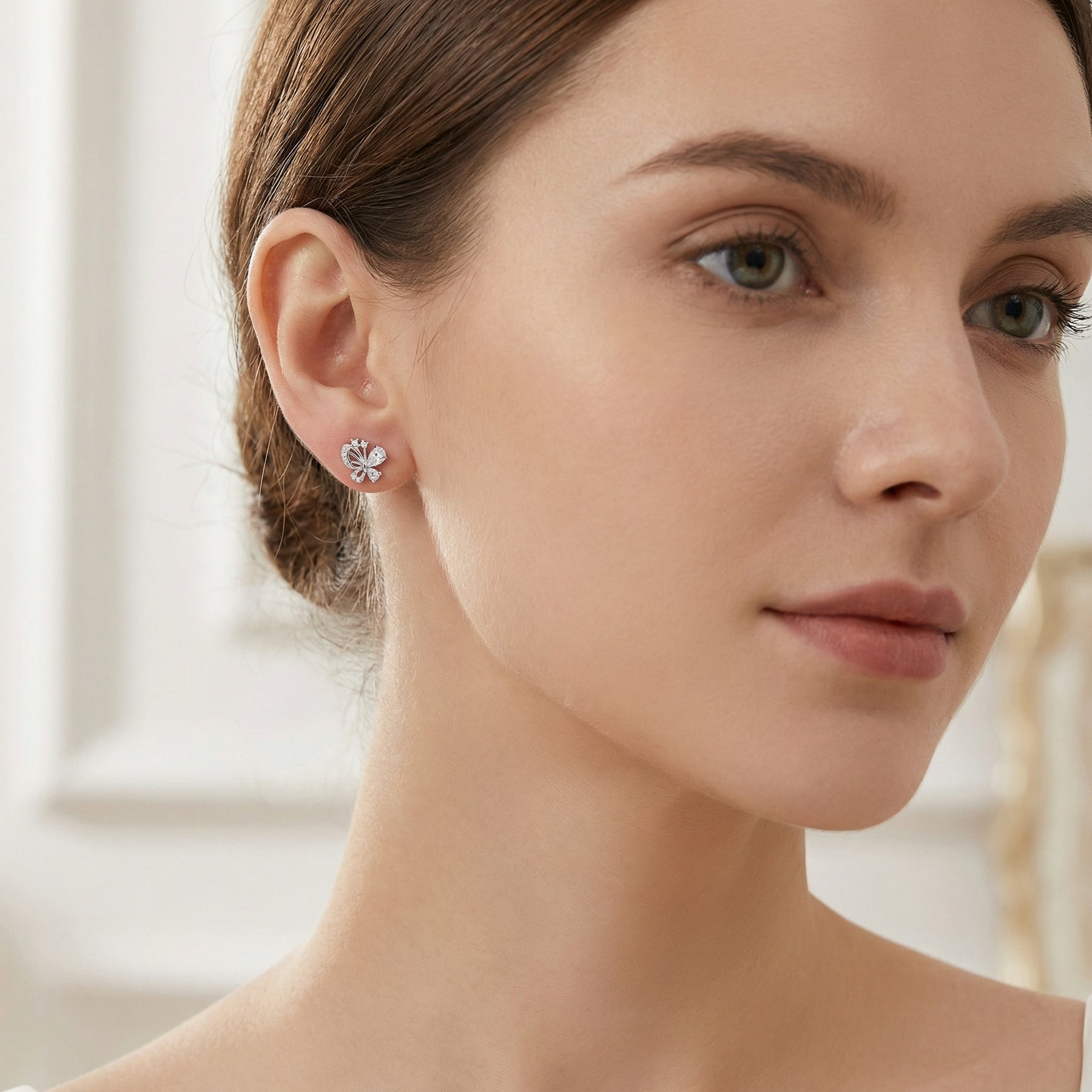Silver Butterfly Studs with Pear CZ – sterling silver earrings