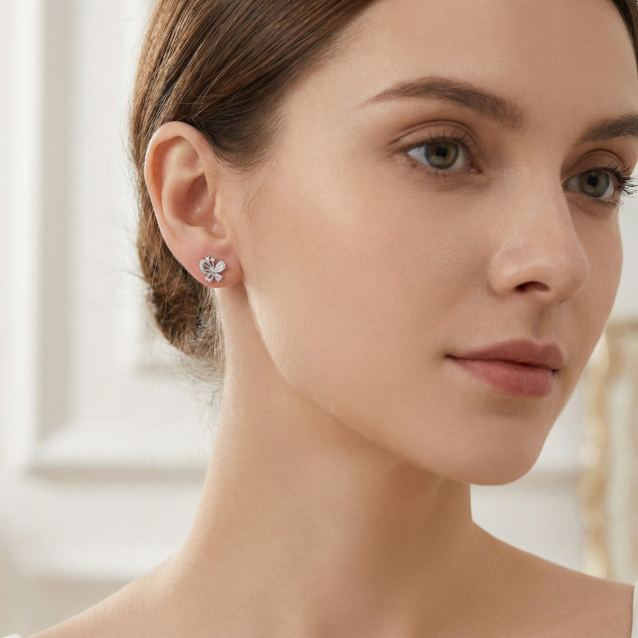 Silver Butterfly Studs with Pear CZ – sterling silver earrings