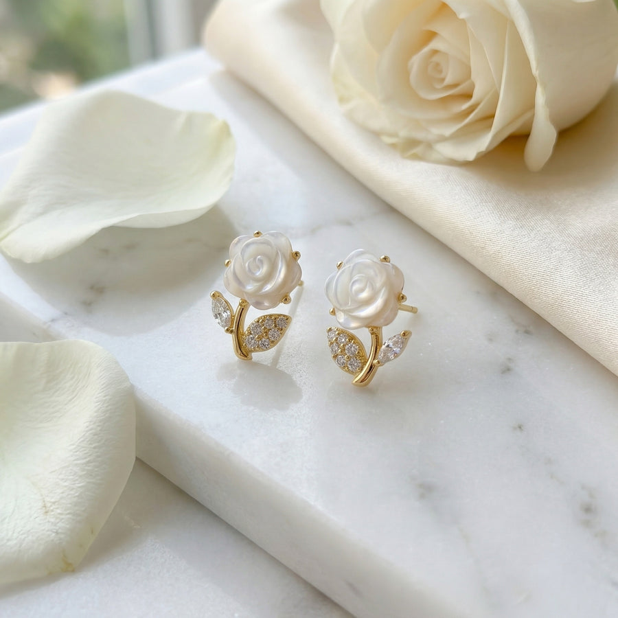 Mother-of-Pearl Rose Stud Earrings – mother-of-pearl earrings