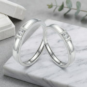 Minimalist Sparkling Couple Rings – sterling silver ring, front view