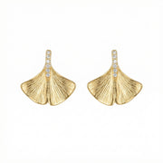 Ginkgo Biloba Leaf Earrings – sterling silver earrings, close-up