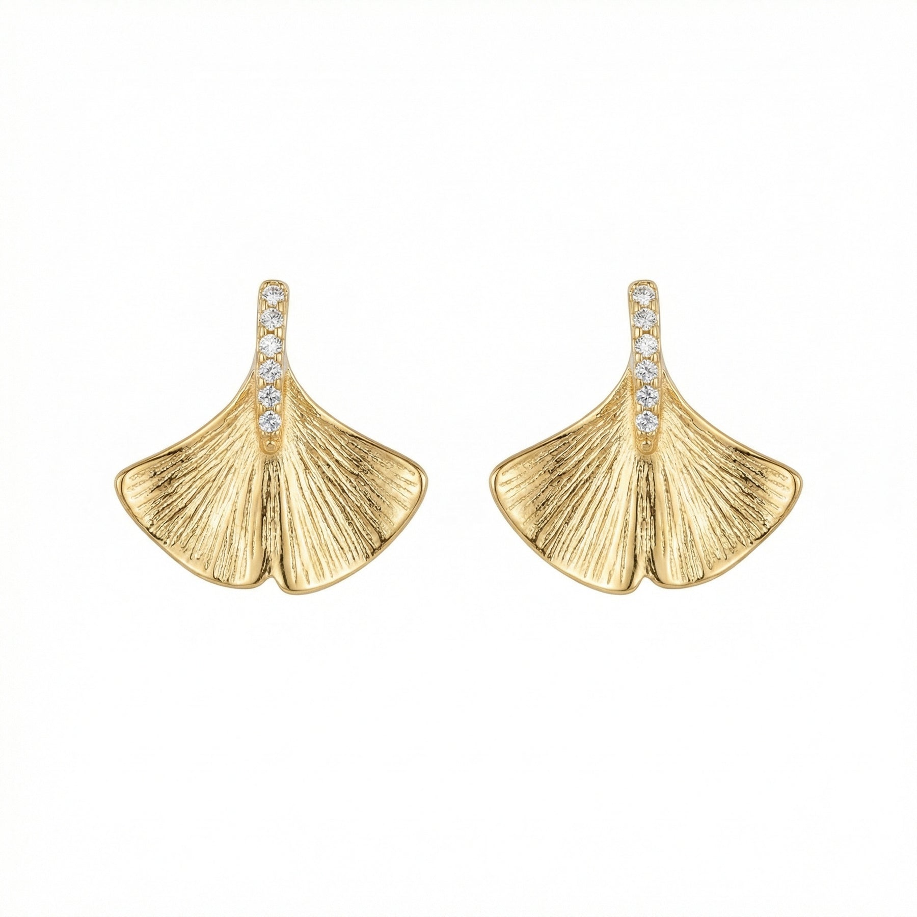 Ginkgo Biloba Leaf Earrings – sterling silver earrings, close-up