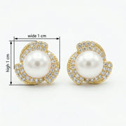 Pearl Studs with Swirl Accents – pearl earrings, close-up