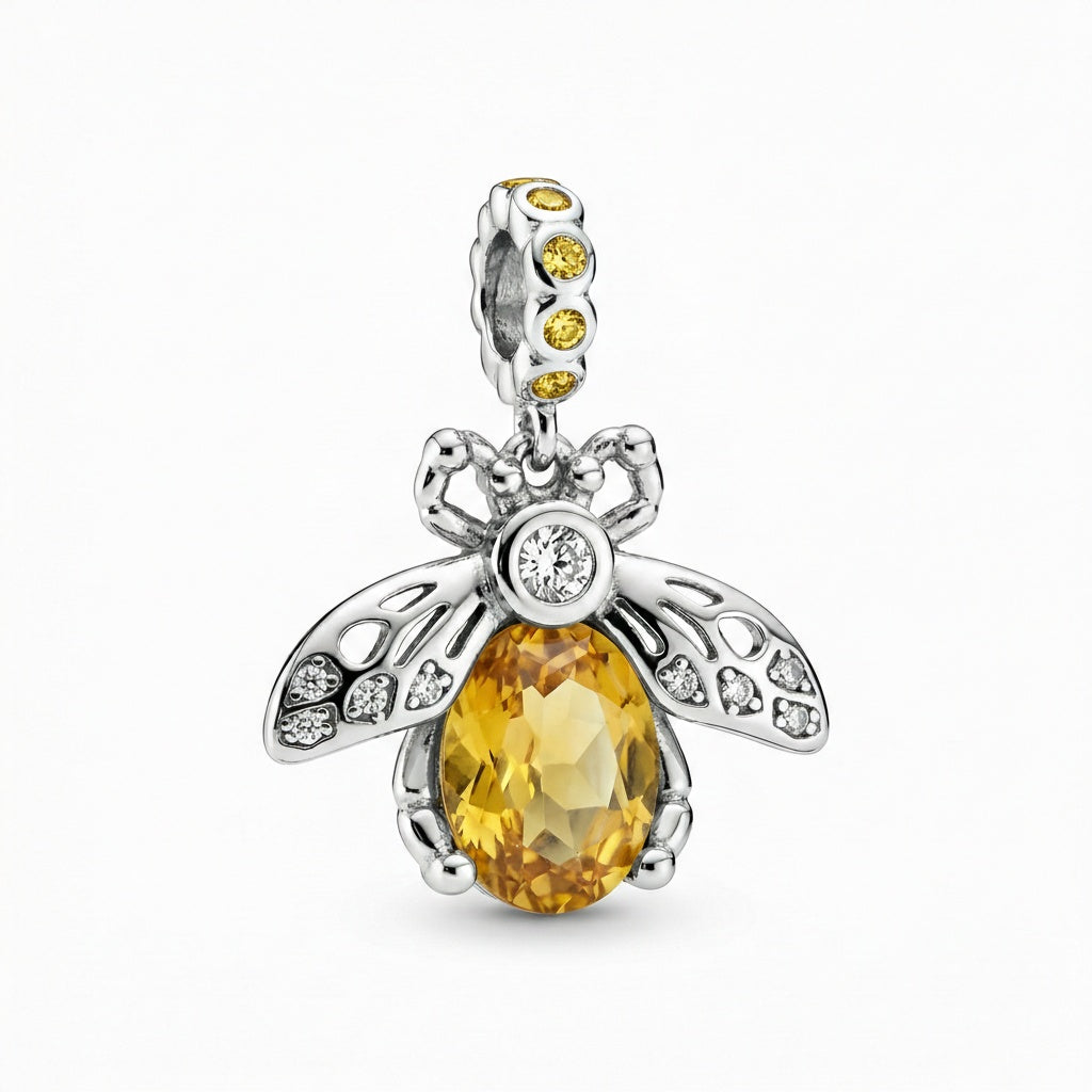CZ Bee Dangle Charm – zircon earrings, side detail