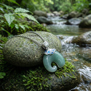 Green Jade Necklace with Blue Enamel Cloud – jade necklace, close-up