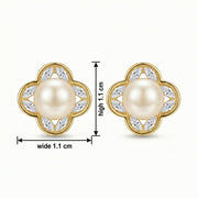 Pearl Quatrefoil Stud Earrings – pearl earrings, side detail
