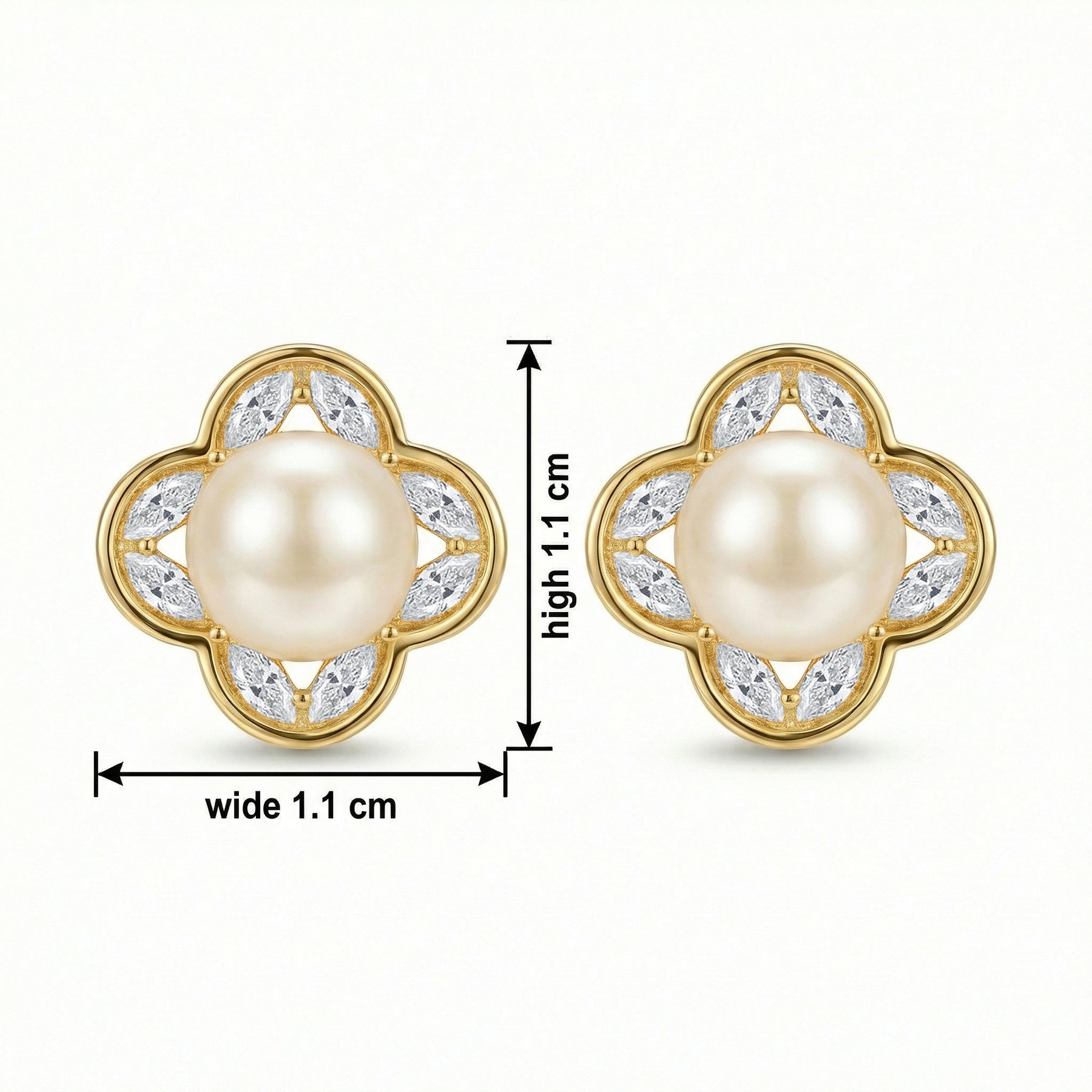 Pearl Quatrefoil Stud Earrings – pearl earrings, side detail