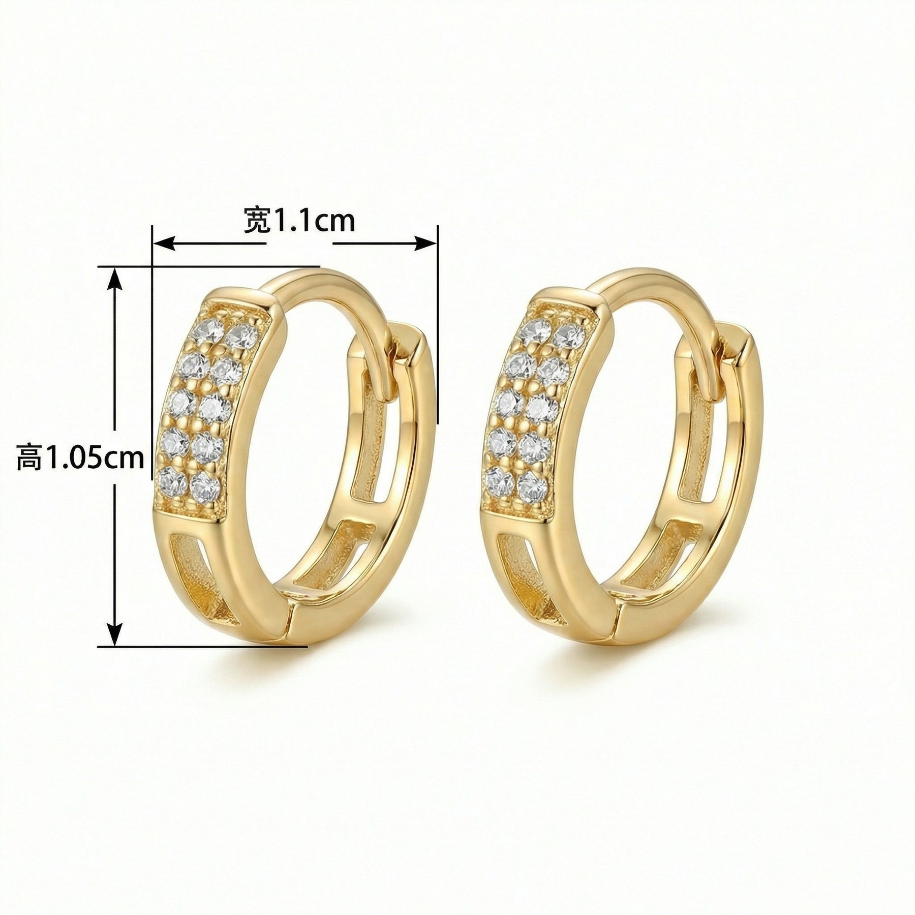 Double Row Stone Huggie Hoop Earrings – sterling silver earrings, front view