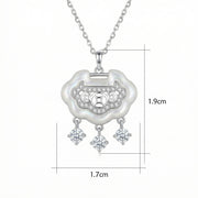 Ruyi Longevity Lock Pendant Necklace – mother-of-pearl necklace, close-up