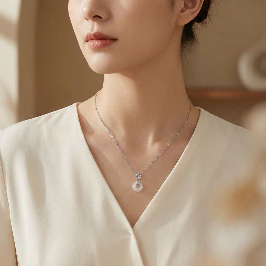 White Jade Peace Buckle Necklace – jade necklace, close-up