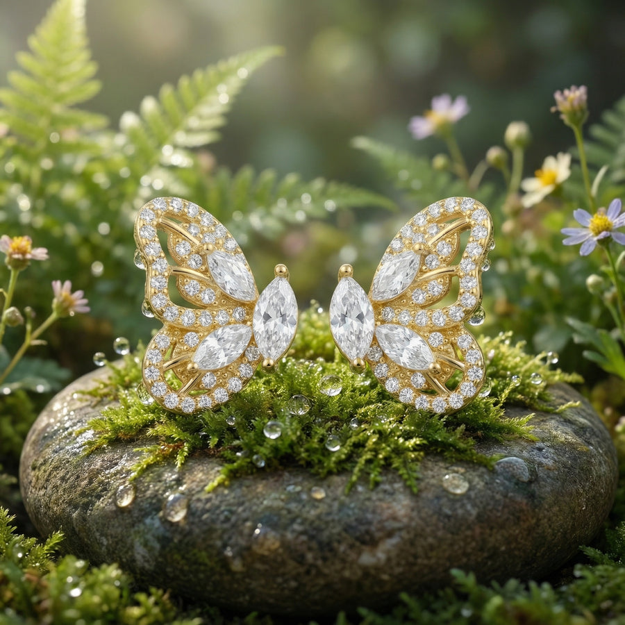 Butterfly Studs, Warm Radiant Finish – sterling silver earrings, side detail