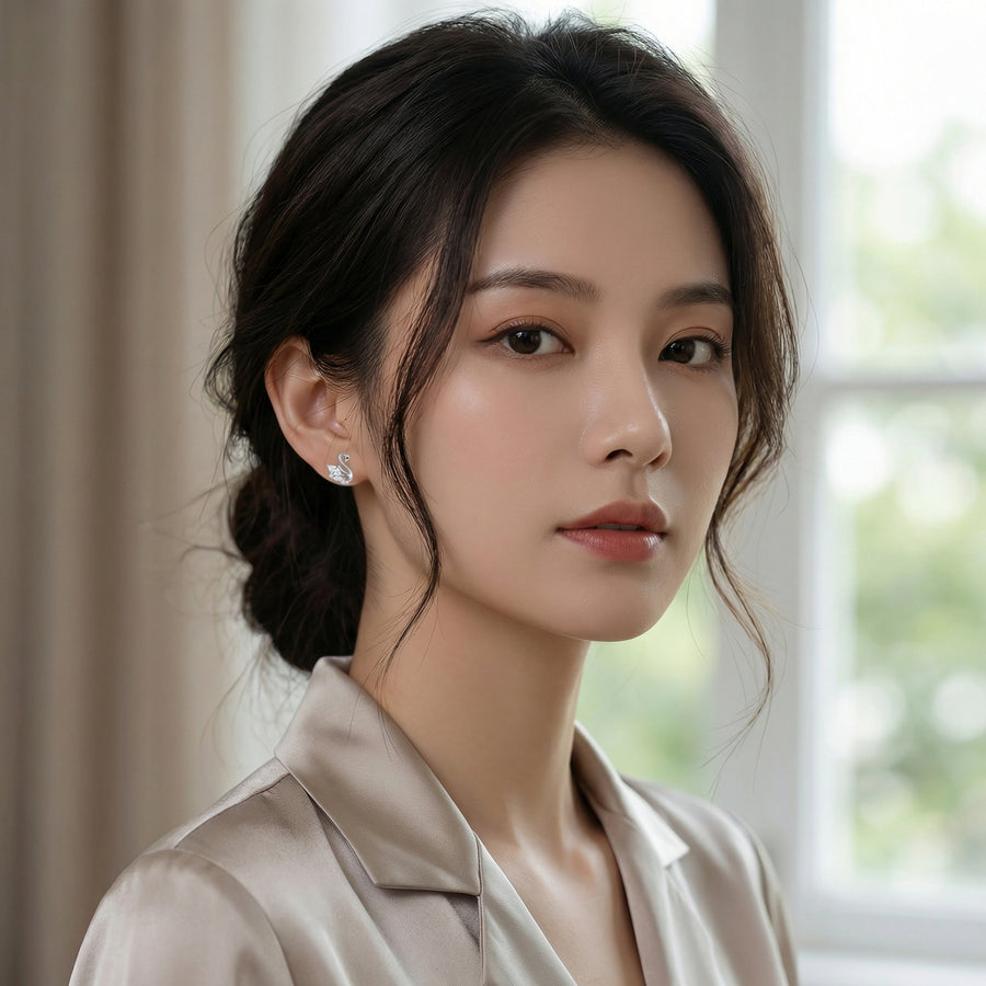 Silver-Tone Swan Stud Earrings – sterling silver earrings