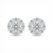 Round Brilliant Halo Stud Earrings – sterling silver earrings, side detail