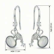 Bow Drop Earrings with Moonstone – sterling silver earrings, front view