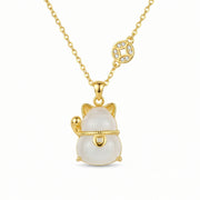 Maneki-Neko Lucky Cat Pendant Necklace – jade necklace