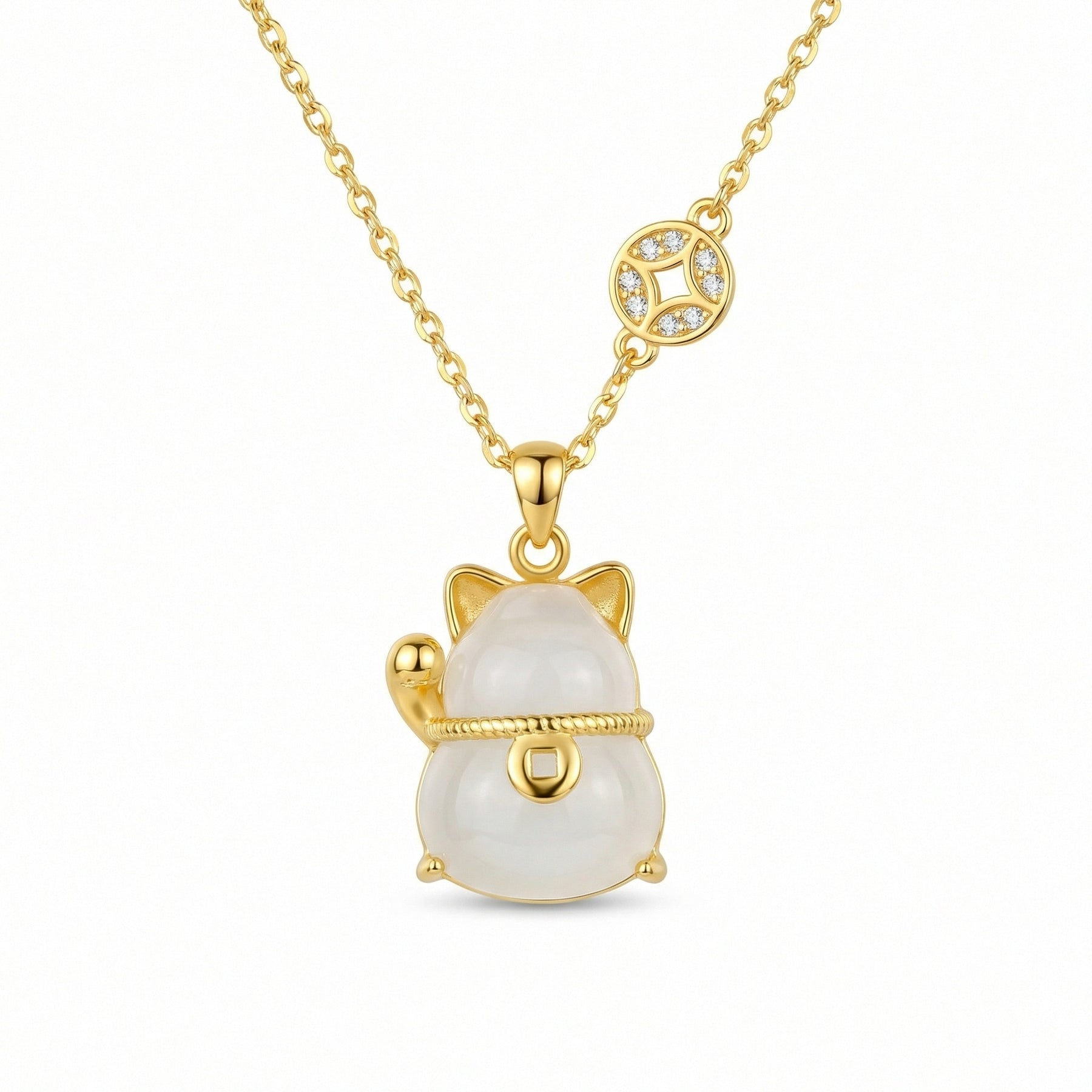 Maneki-Neko Lucky Cat Pendant Necklace – jade necklace