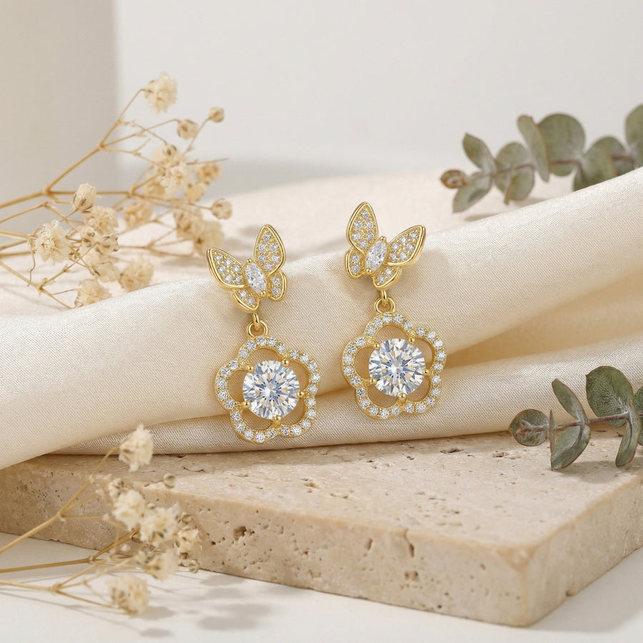 Butterfly and Floral Drop Earrings – sterling silver earrings
