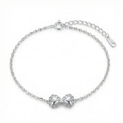 Heart Bowknot Charm Bracelet – sterling silver bracelet, close-up
