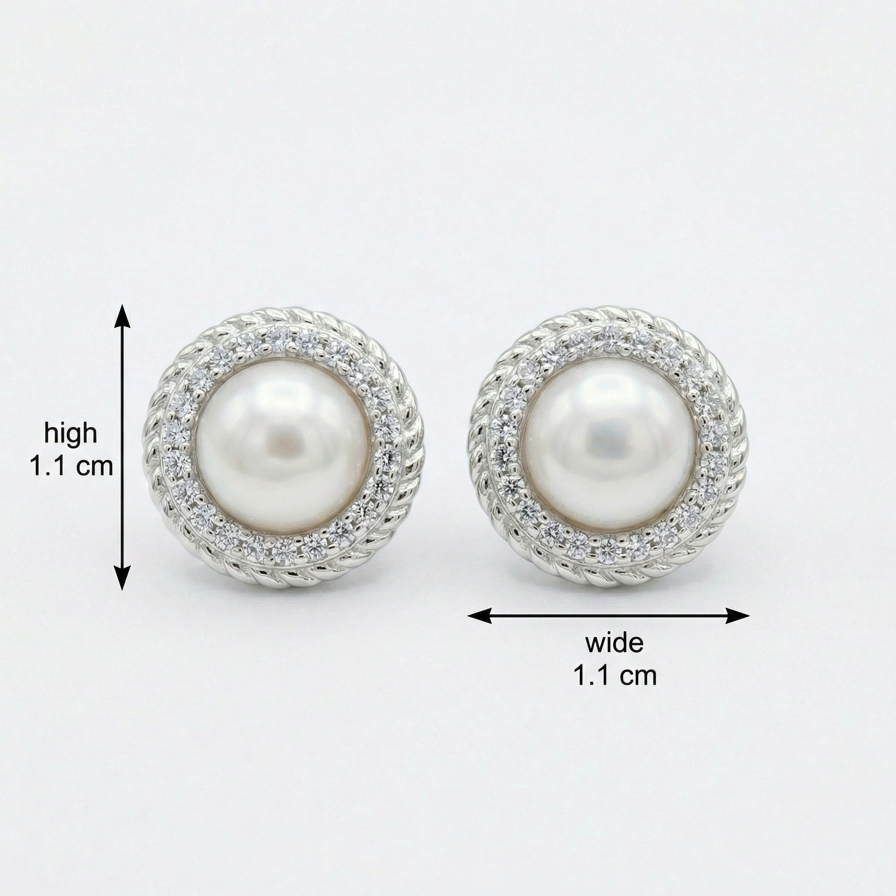 Pearl Halo Studs, Twisted Rope Detail – pearl earrings, close-up
