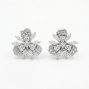 Three-Petal Floral Bloom Stud Earrings – sterling silver earrings, front view