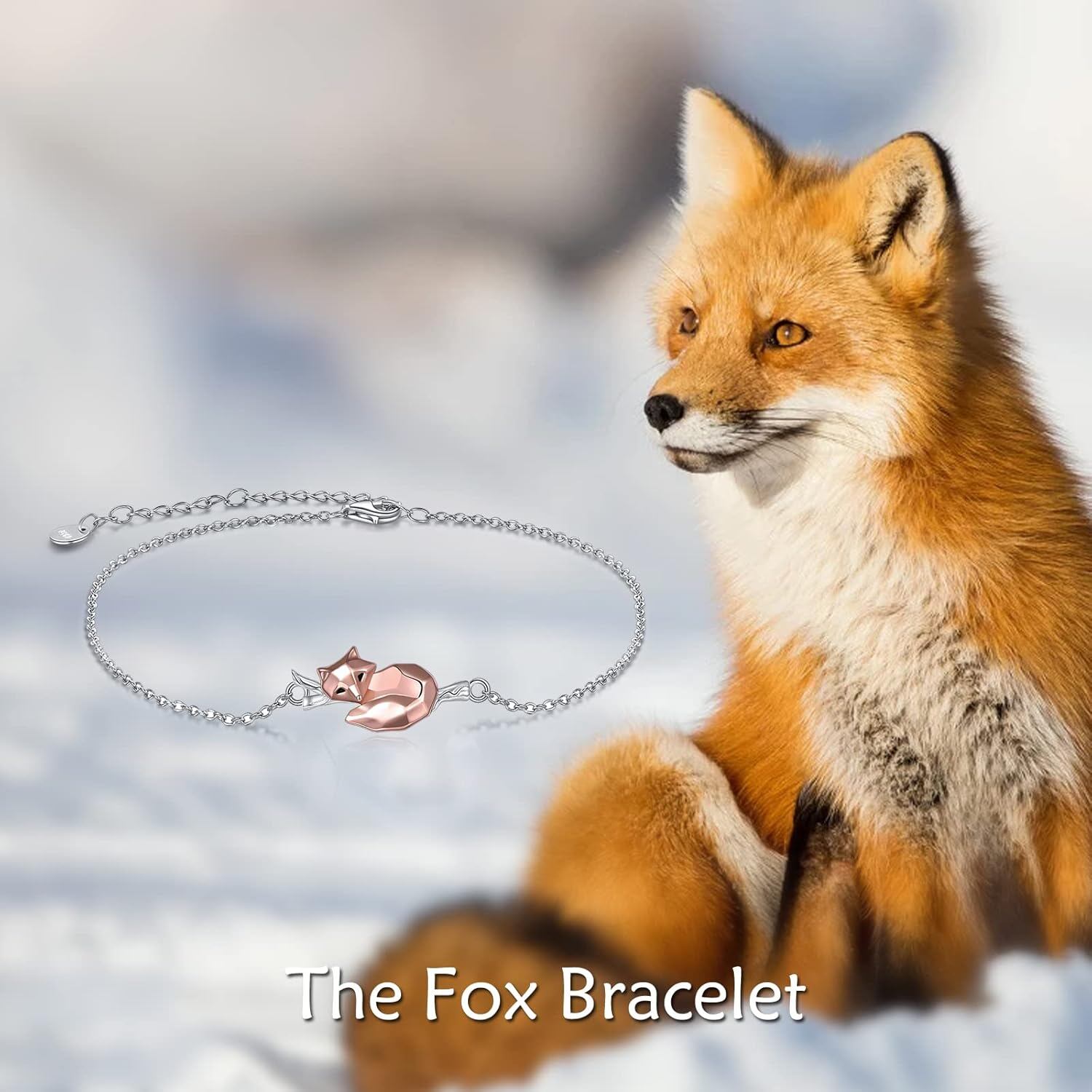 925 Sterling Silver Fox Charm Bracelet
