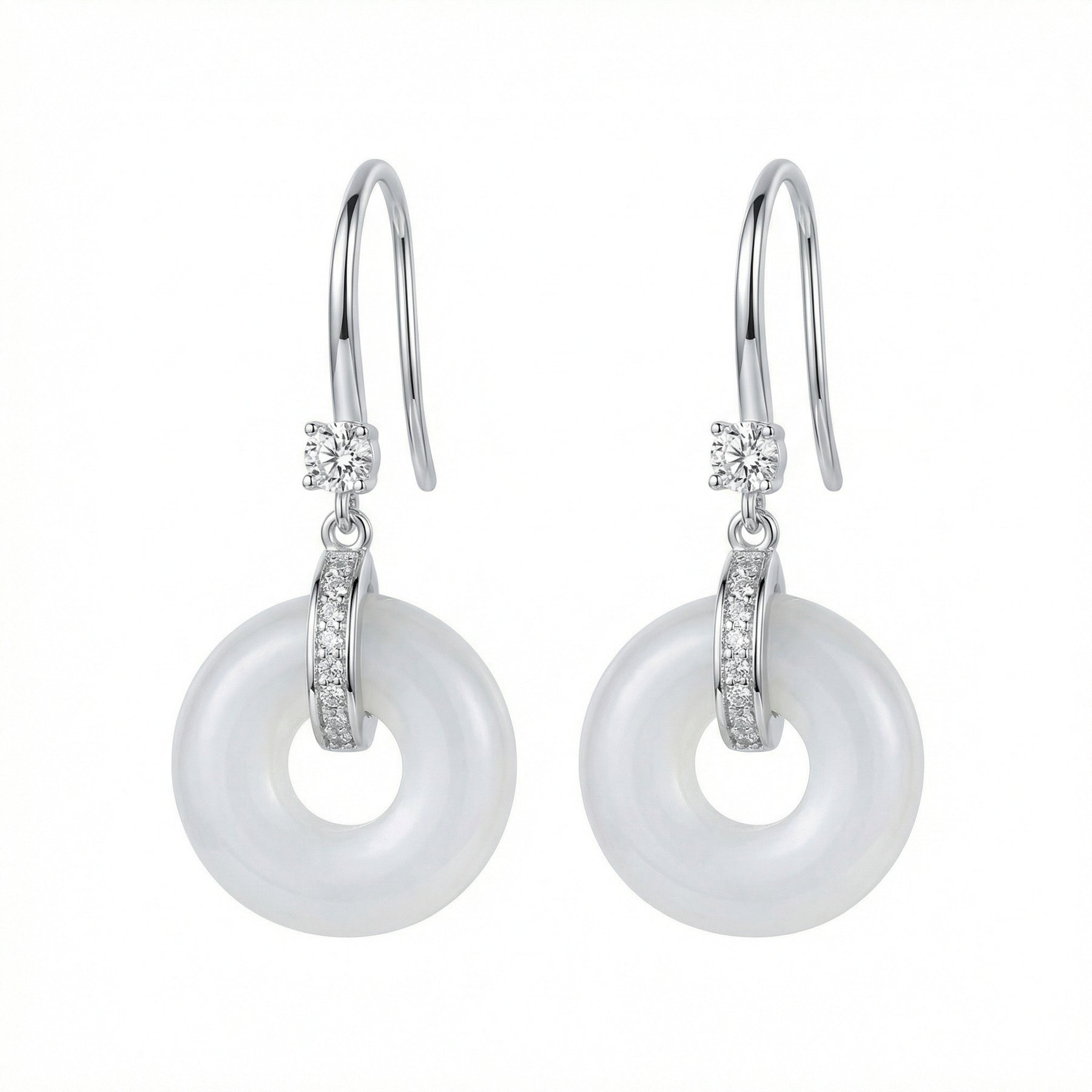 White Round Stone Drop Earrings – sterling silver earrings
