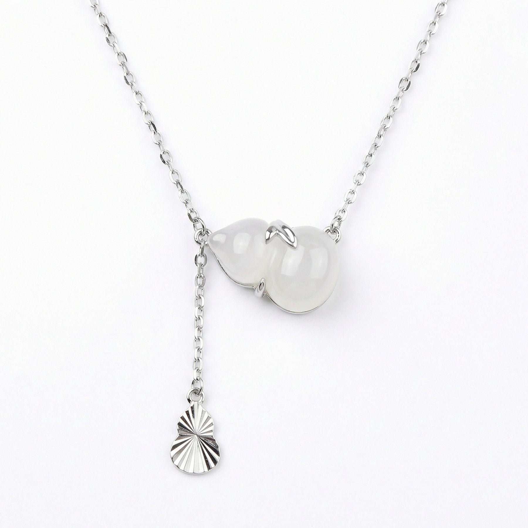 Gourd Pendant Lariat Necklace – sterling silver necklace, side detail