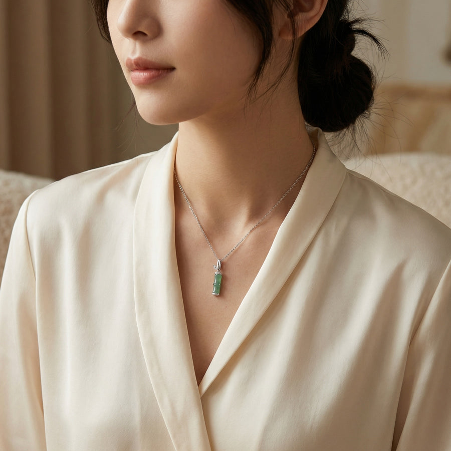 Bamboo Leaf Jade Pendant Necklace – jade necklace, front view