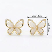 Butterfly Studs, White Inlay Wings – sterling silver earrings, close-up