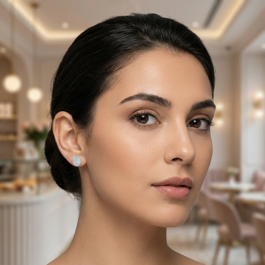 Oval Halo Princess-Cut Stud Earrings – sterling silver earrings