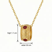 Ribbed Barrel Pendant, Red Cabochons – sterling silver necklace, front view