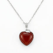 Red Gemstone Heart Necklace – sterling silver necklace, side detail
