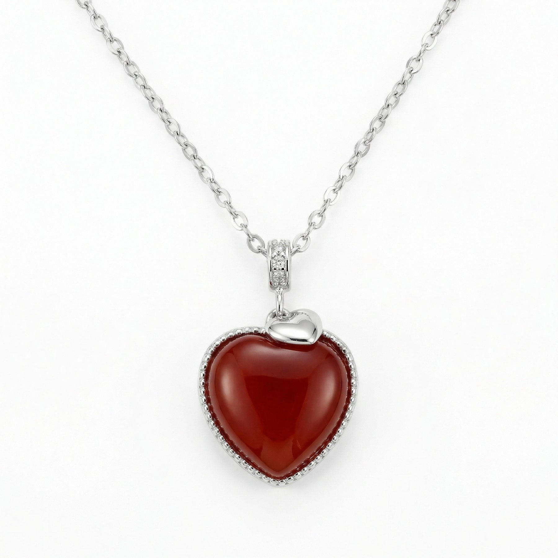 Red Gemstone Heart Necklace – sterling silver necklace, side detail
